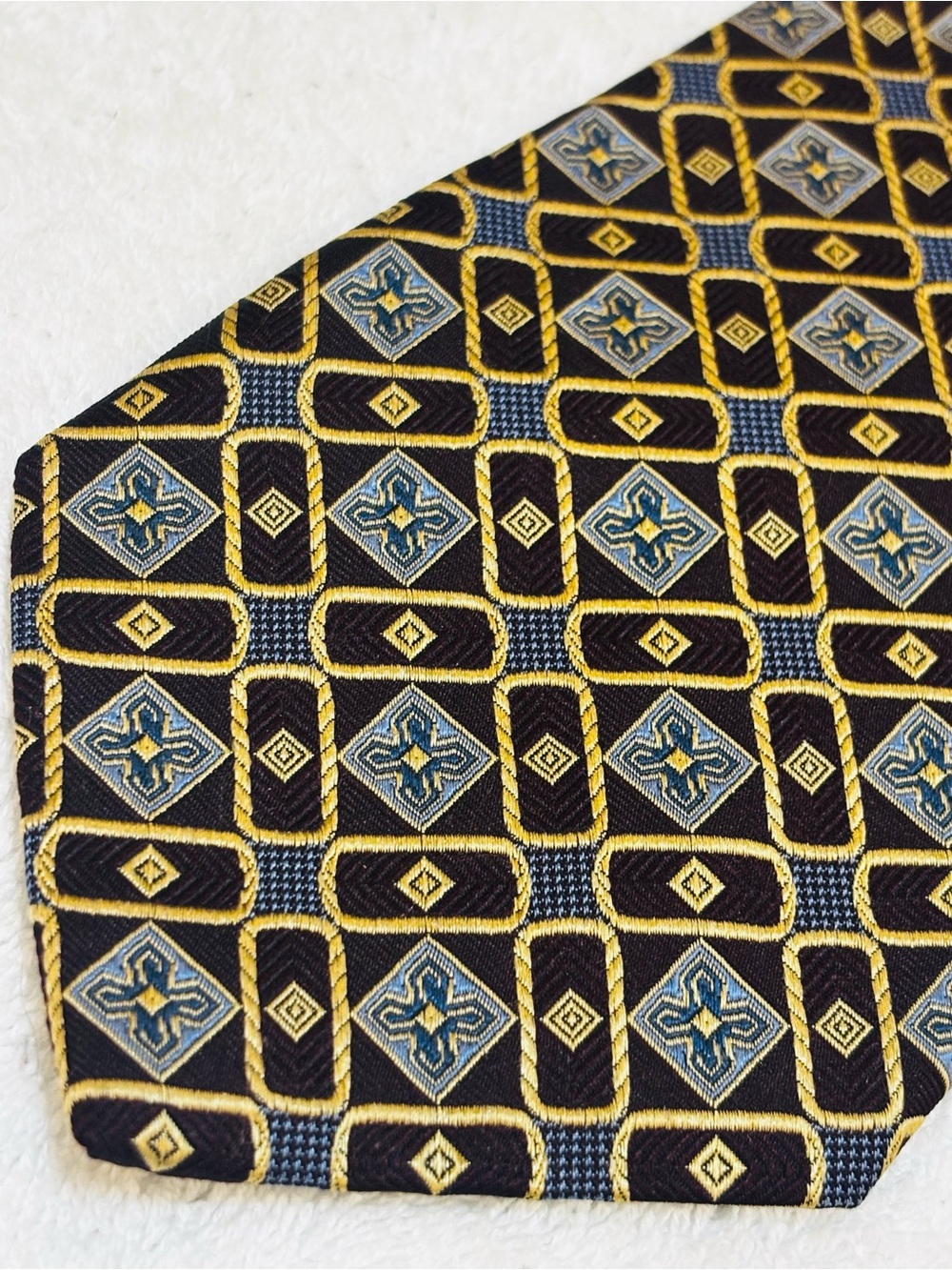 Jos. A. Bank Burgundy, Gold & Light Blue Geometric Tie